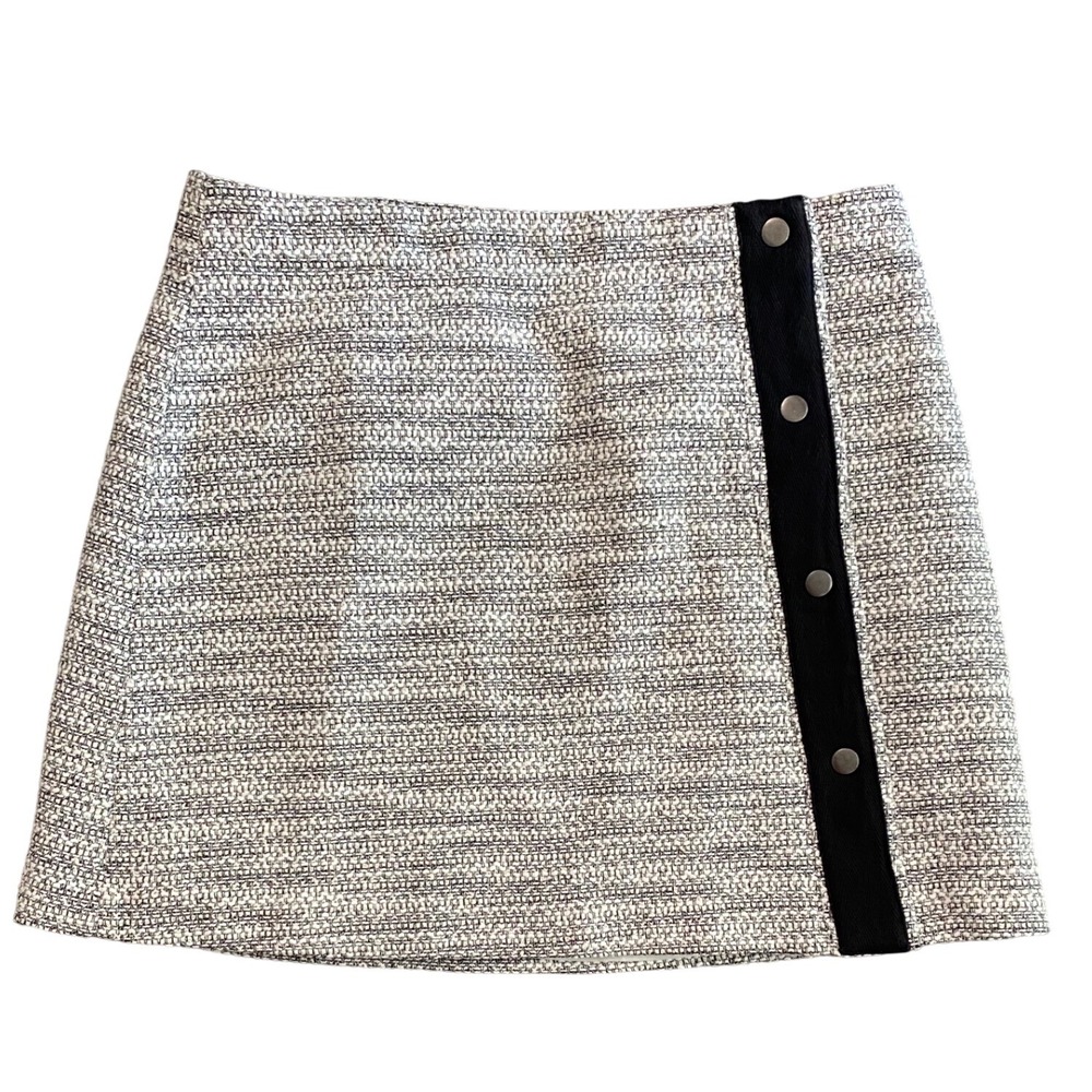 Cato Tweed Mini Skirt Black Trim Button Accent Career Casual‎